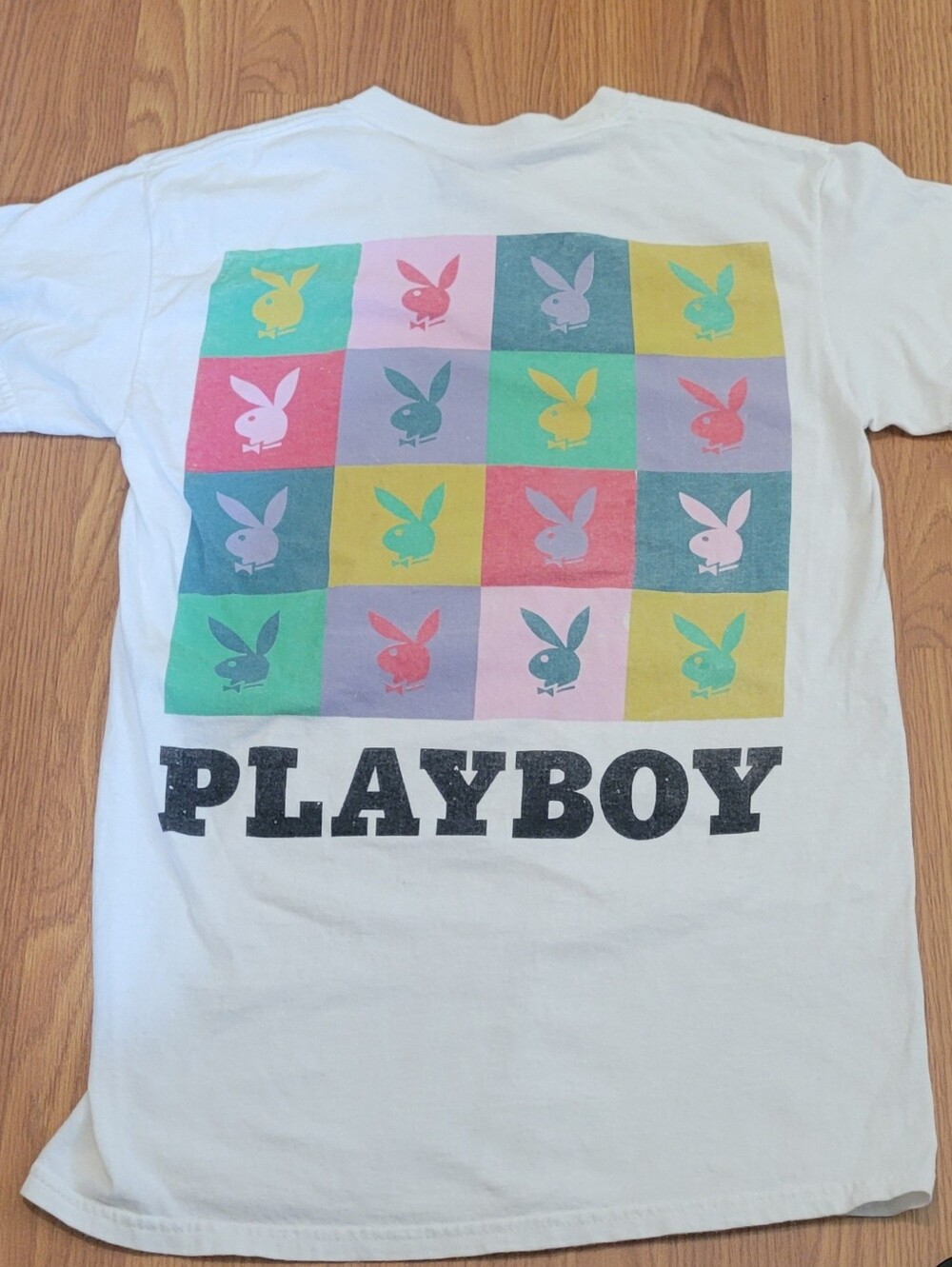 Playboy Multicolor Bunny Logo Graphic T-Shirt White Unisex Size Small